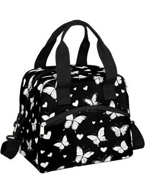 Insulated Butterfly Hearts Lunch Tote Bag - Reusable Cooler for Women & Kids
